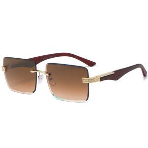 Men Sunglasses Brown Lens Square Gold Frame Retro Classic Diamond Classic Lentes